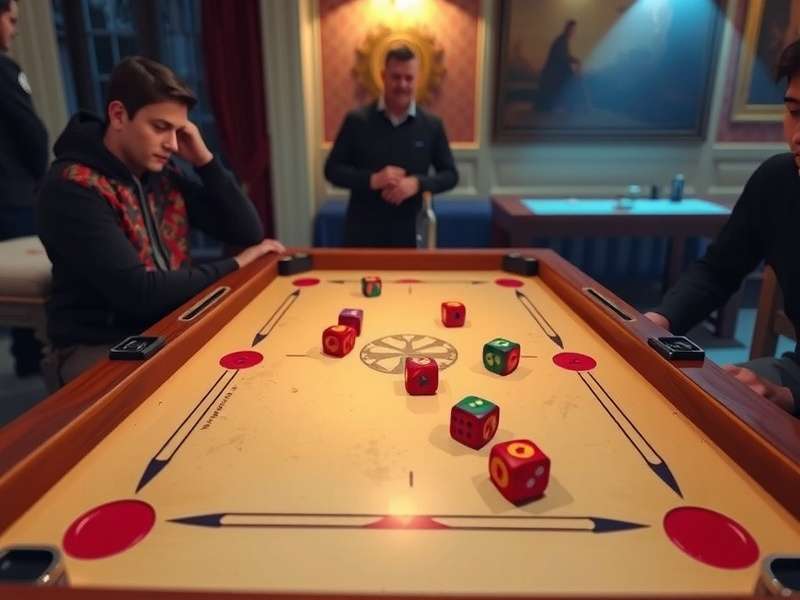 Carrom board setup and pieces